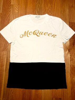 Alexander McQueen Gold Embroidered Bicolor Tshirt 🔥